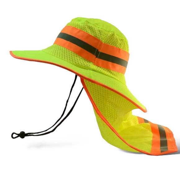 Hi-Vis Reflective Safety Boonie Hat, Green, Wide Brim, Neck Flap - Picture 4 of 4